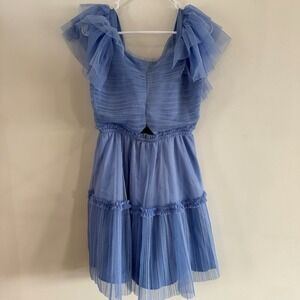 BCBG Girl's Pleated Tulle Dress Blue Size 16 Christmas Easter Dance Formal